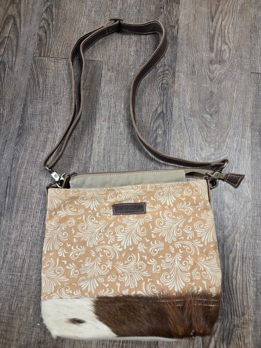 SIXTEASE Petal Shoulder Bag genuine hair-on cowhide leather Canvas Purse